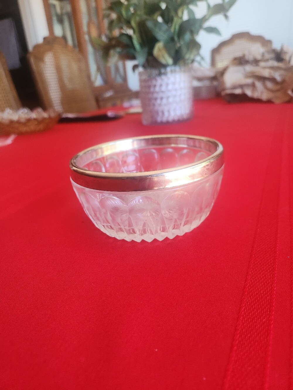 Vintage Glass Bowl with Silver Rim - Clear/Silver